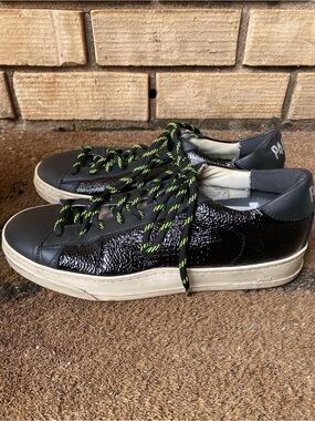 P448 Jack Low Top Sneakers Black / Neon Yellow Laces EU 40 - Like New!